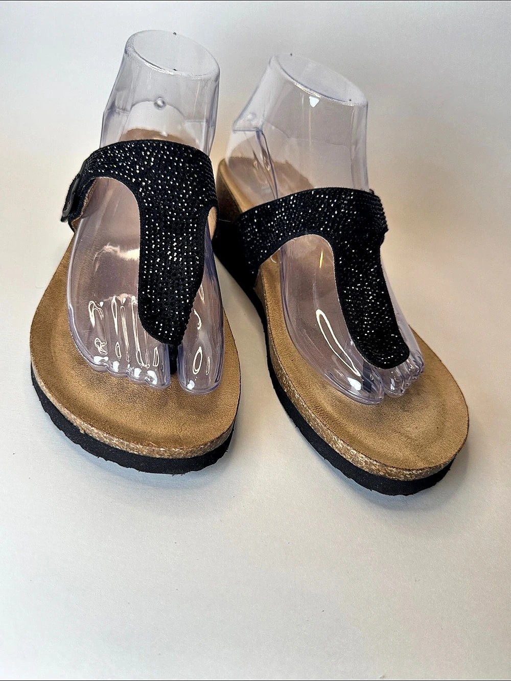Footbeds Black Rhinestone Wedge Sandals US 7